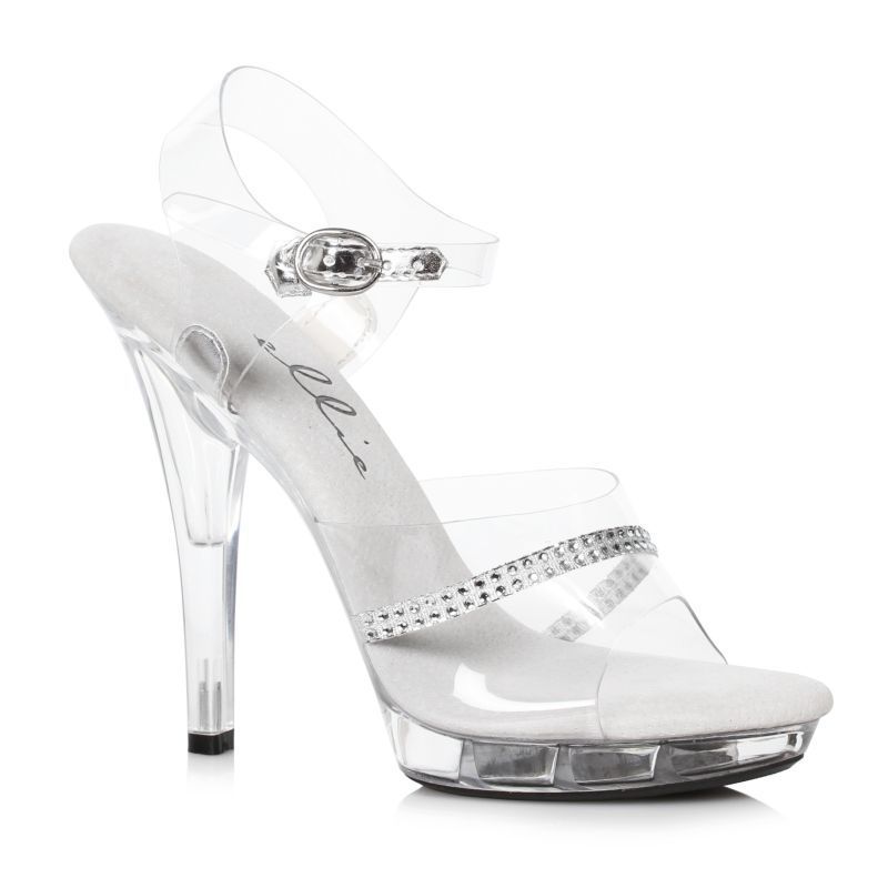 <p>Be the belle of the ball with these 5" Heel Clear Sandals with Rhinestones.</p>