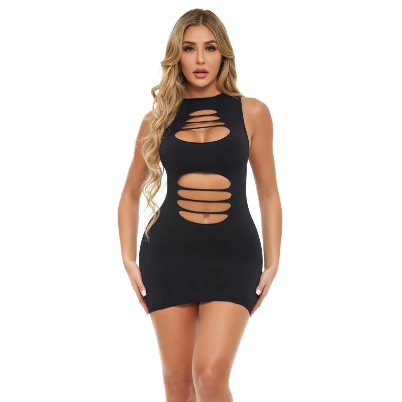 This slash and dash mini dress has all the slits where you need to bare. The sexy back design makes it irresistibly hot. The dress is talking as you are walking on the red carpet.