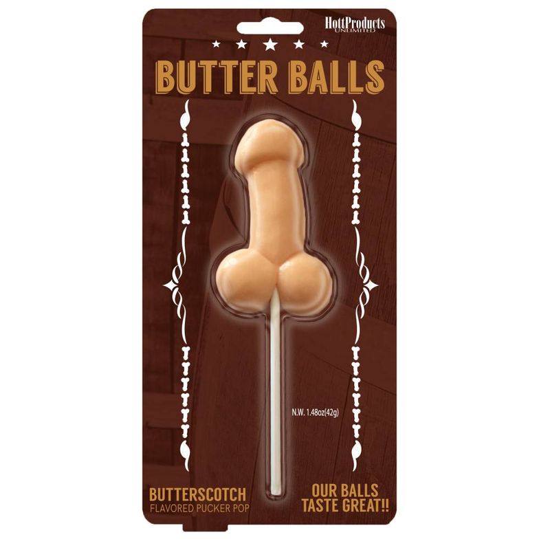 <li>Pecker and Balls Shaped Butterscotch Flavored Lollipop</li>