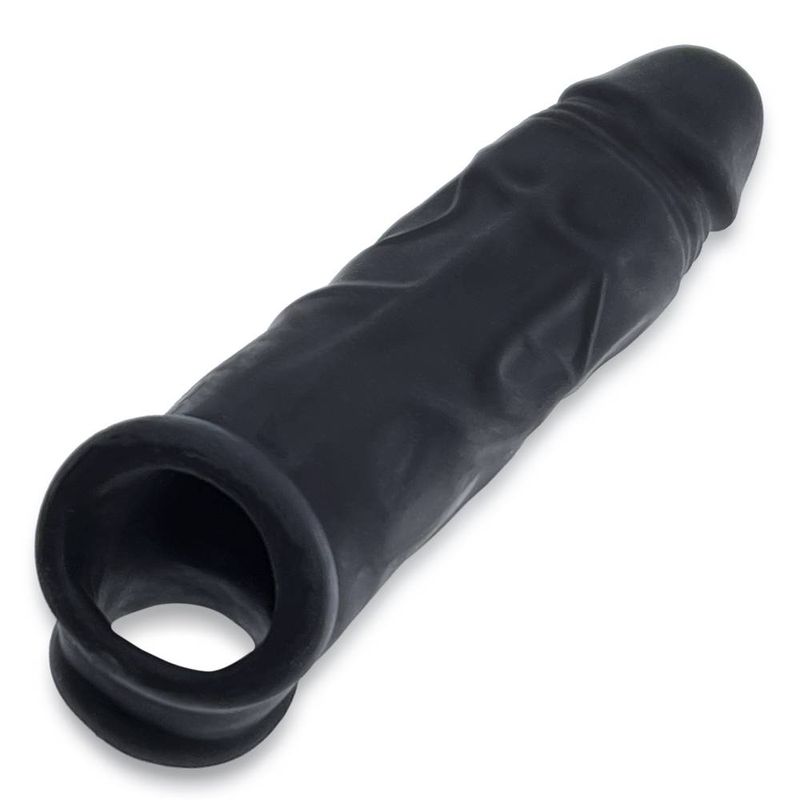 OXBALLS DICKER cocksheath is small but so rubbery-stretchy it does what you need: adds 1-1.5 inches to your length and just enough more to your girth.