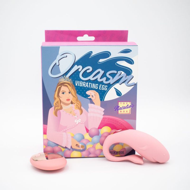ORCASM is a waterproof remote-controlled wearable vibrating egg. This whale shaped egg provides internal and external stimulation. Wear the body of the whale vaginally to hit the G-Spot while the tail stimulates the clitoris