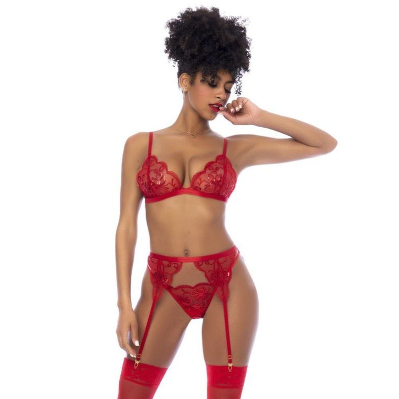 vibrant red is all you need. The set includes a bralette with adjustable straps