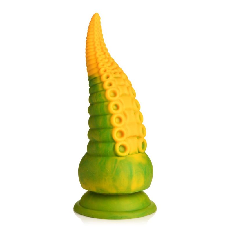Enjoy your favorite Creature Cocks dildo with this vibrating Monstropus Tentacle! This yellow and green tentacle is massive and thick. The tapered tip helps with insertion