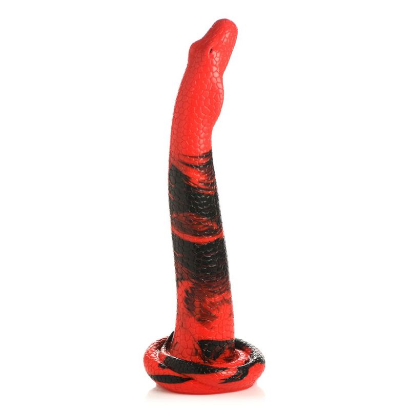 round nose makes insertion easy. It has a vibrant red and black body with textured scales that go all the way to the coiled base! Firm and flexible