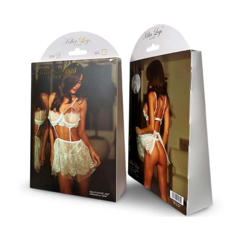 Sheer checkered dainty lingerie set includes a mini dress