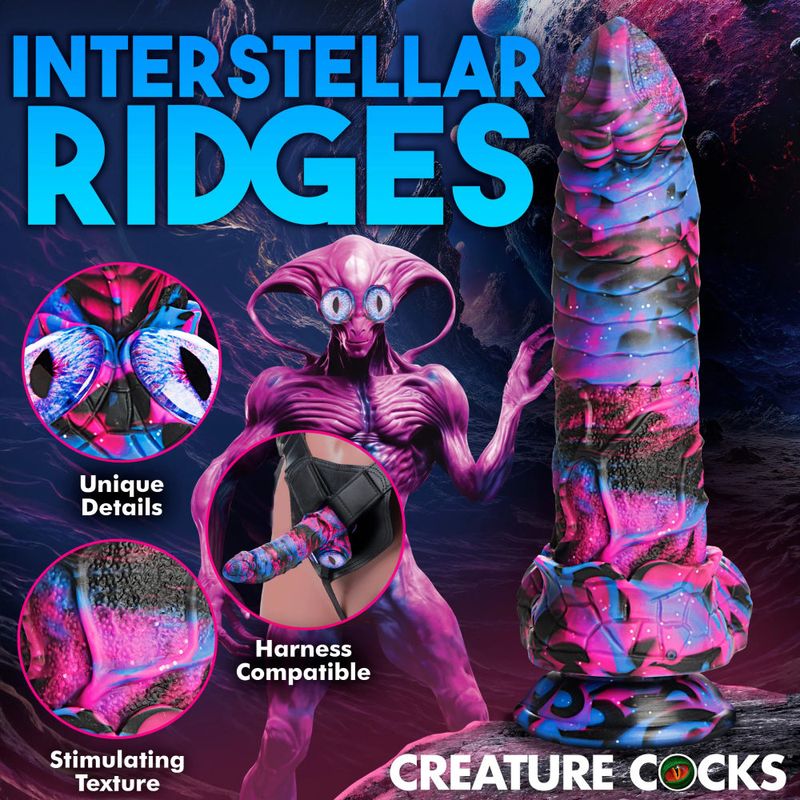 This cosmic Creature Cocks rod is an Alienoid whose member is right between its eyes! Enjoy riding its face as you enjoy this galactic star dong! It is a mix of red