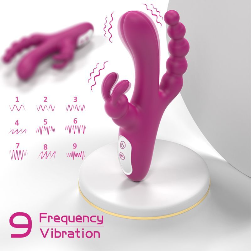 Dive into ultimate pleasure with this all-in-one vibrator designed to stimulate all three of your most sensitive spots at once. Crafted from luxuriously soft silicone and measuring 8.5 inches long