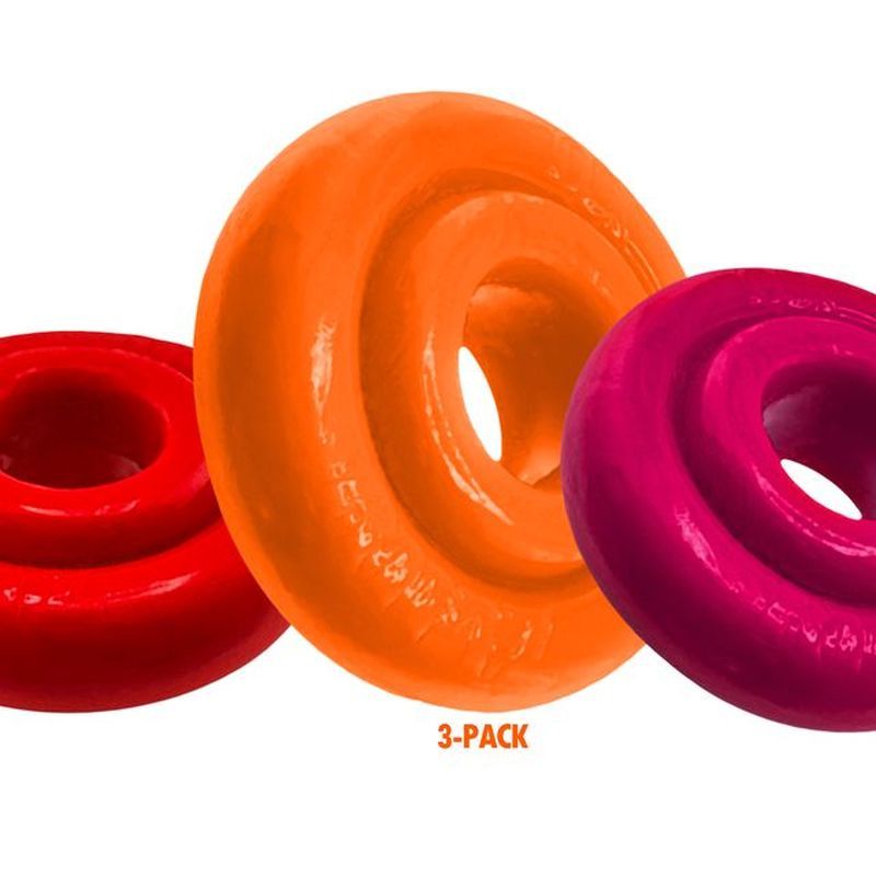 The RIMRINGZ 3-Pack gives you three sizes of plush-lip cockrings — two regular grippy rings plus one larger comfort-fit RIMZ BIG. Each ring grips firm with soft
