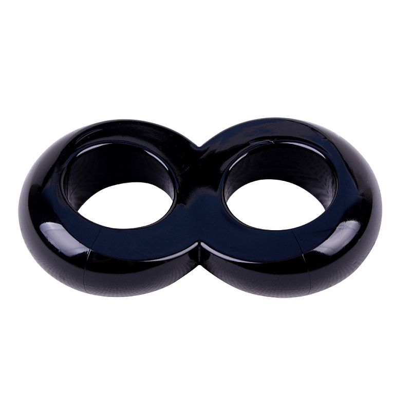fuller erections and experience explosive intensity with the Duo Cock 8 Ball Ring. This sleek black ring is shaped in a figure-8 design that wraps both your shaft and balls at once